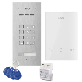 ZESTAW DOMOFONOWY ACO FAM-P-1NPZSACC + UNIFON UP800 + ZASILACZ NA SZYNĘ DIN 15V